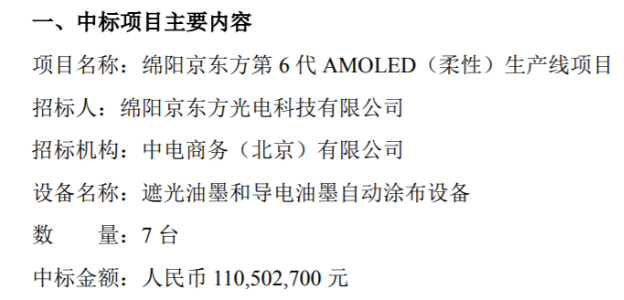1.11億元！鑫三力中標綿陽京東方第6代AMOLED（柔性）生產(chǎn)線項目